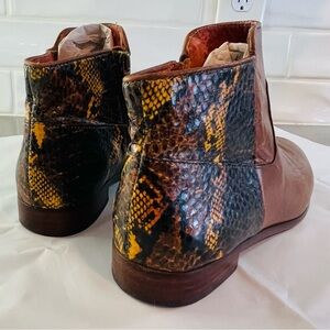 Rebecca Minkoff Brown Leather Ankle Boots with Reptile Gold & Brown Back Detail